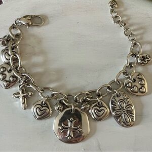 Brighton Silver Heart and Cross Charm Bracelet